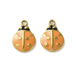 (932FM) Темно-синий аква-матовый с подкладкой 304 из нержавеющей стали шармы эмали, ионное покрытие (ip), очарование божьей коровки, золотые, темно-золотистые, 13x8.5x2 мм, отверстие : 1.2 мм