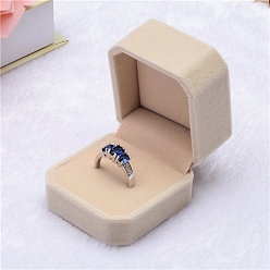 Tan Square Velvet Ring Jewelry Boxes, Finger Ring Storage Gift Case for Wedding Engagement, Tan, 5x4.5x4cm