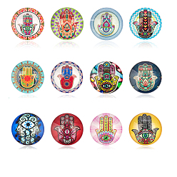 Mixed Color Glass Cabochon, Half Round/Dome with Hamsa Hand/Hand of Miriam Pattern, Mixed Color, 18mm
