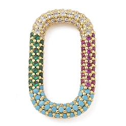 Разноцветный Стойка покрытие латунь микропаве кубический цирконий овальные соединительные кольца, долговечный, без свинца и без кадмия, реальный 18 k позолоченный, красочный, 25x14.5x3 мм, внутренний диаметр: 19x8.5 мм