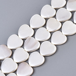 Seashell Color Electroplate Natural Shell Beads Strands, Heart, Seashell Color, 14x14.5x3mm, Hole: 1mm, about 27pcs/strand, 14.57 inch(37cm)