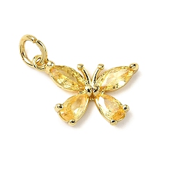 Желтый Бабочка латунь микро проложить кубического циркония подвески, стойки покрытие, долговечный, без кадмия и без свинца, золотые, с целью перехода в кольце, желтые, 10.5x15.5x2.5 мм, отверстие : 3.5 мм