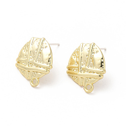 Light Gold Alloy Shield Stud Earring Findings, with Horizontal Loop and 304 Stainless Steel Pins, Cadmium Free & Lead Free, Light Gold, 17x15.5mm, Hole: 1.5mm, Pin: 0.7mm