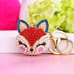 Full of fox's head in red Sparkling Diamond Fox Car Keychain Women's Bag Charm Metal Keyring Gift