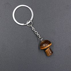 Tiger Eye Natural Tiger Eye Mushroom Keychain, with Iron Findings, 7.5x2.5cm