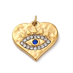 Кристалл 304 подвески из нержавеющей стали, со стразами, ионное покрытие (ip), реальный 14 k позолоченный, сглаз, кристалл, 14.5x15x2 мм, отверстие : 2 мм