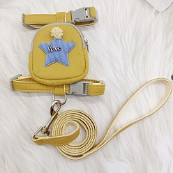Light Khaki Adjustable Polyester Dog Harness & Leash Set, Non-Stretch Puppy Harness Backpacks, Star Pattern, Light Khaki, 1200x10mm