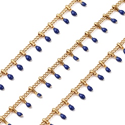 Морской Синий 304 из нержавеющей стали обуздать цепи, с эмалевыми подвесками и шпулей, пайки, ионное покрытие (ip), золотые, Marine Blue, очарование: 6x1.5x2 мм, ссылка: 2x1.5x0.3 mm, около 16.4 футов (5 м) / рулон
