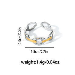 Oval 304 открытые кольца манжеты из нержавеющей стали, широкая полоса кольца, золотые и нержавеющая сталь цвет, овальные, 15~20 мм