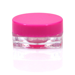 Fuchsia Transparent Plastic Empty Portable Facial Cream Jar, Tiny Makeup Sample Containers, with Screw Lid, Square, Fuchsia & Clear, 3x1.5cm, Capacity: 3g