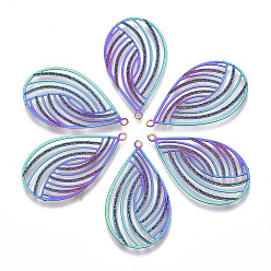 Без Покрытия Ионное покрытие (ip) 304 филигранные подвески из нержавеющей стали, гравированные металлические украшения, слеза, сырой (без покрытия), 32.5x18.5x0.4 мм, отверстие : 1.2 мм