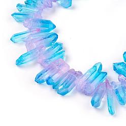 Cyan Natural Quartz Crystal Beads Strands, Pointed Pendants, Faceted, Column, Dyed, Two Tone, Cyan, 15~40x5~13x4.5~12mm, Hole: 1mm