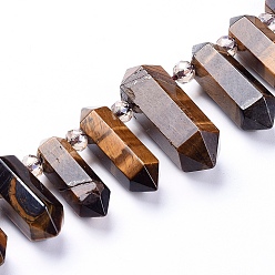 Tiger Eye Natural Tiger Eye Beads Strands, Top Drilled Beads, with Glass Beads, Faceted, Double Terminated Point, 19~38x10~12.5x9~14mm, Hole: 1.8mm, about 25pcs/Strand, 15.16 inch(38.5cm)