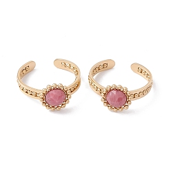 Rhodonite Natural Rhodonite Flower Open Cuff Ring, Real 24K Gold Plated 304 Stainless Steel Jewelry for Women, US Size 7 1/4(17.5mm)