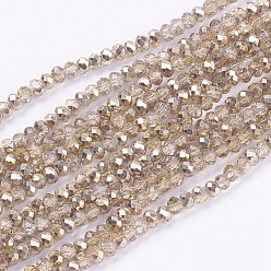 Gold Transparent Painted Glass Beads Strands, Faceted, Rondelle, Gold, 3x2mm, Hole: 0.8mm, about 185~190pcs/strand, 15.5~16 inch(39.3~40.6cm)