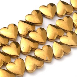 Golden Plated Non-magnetic Synthetic Hematite Beads Strands, Galvanic Plating(Color Retention for 1 Year), Heart, Golden Plated, 10x10x3mm, Hole: 1mm, about 46pcs/strand, 16.14 inch(41cm)