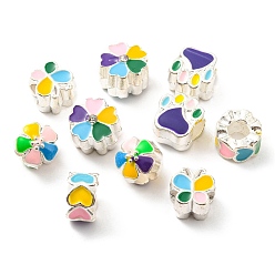 Mixed Color Alloy Eanmel European Beads, Large Hole Beads, Platinum, Flower & Butterfly & Paw Print, Mixed Color, 12x10.5x7.5mm, Hole: 5mm