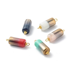Doré  Demi-perles de verre opaque galvanoplastie liens connecteurs, deux tons, avec des perles d'espacement de marguerite en alliage de style tibétain et une épingle à œil en fer, colonne, couleur mixte, or, 31.5x10mm, Trou: 1.5mm