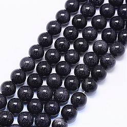 Blue Goldstone Synthetic Blue Goldstone Beads Strands, Round, 10mm, Hole: 1mm, about 38pcs/strand, 15.55 inch