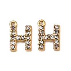 Letter H Ионное покрытие (ip) 304 подвески со стразами из нержавеющей стали, золотые, Письмо ч, 9.5x6.5x2, отверстие : 1 мм