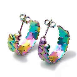 Rainbow Color Ионное покрытие (ip) 304 серьги-гвоздики в форме сердца из нержавеющей стали, полукруглые серьги для женщин, Радуга цветов, 21.5x7.5x21 мм, штифты : 0.7 мм