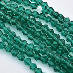 Teal Faceted Bicone Glass Beads Strands, Teal, 3.5x3mm, Hole: 1mm, about 125~130pcs/strand, 13.8 inch