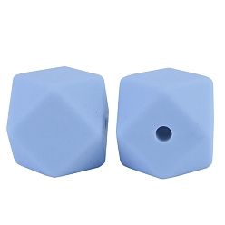 Cornflower Blue Octagon Food Grade Silicone Beads, Chewing Beads For Teethers, DIY Nursing Necklaces Making, Cornflower Blue, 17mm