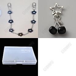 Черный 2 шт. декоративные цепочки из цветочного сплава с эмалью, с 3шт. подвесных украшений из сплава вишни и звездной смолы, платина, чёрные, 64~350 мм