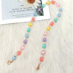 Heart Rainbow Color Resin Bead Chain Bag Straps, with Lobster Claw Clasps, for Bag Replacement Accessories, Heart Pattern, 30cm