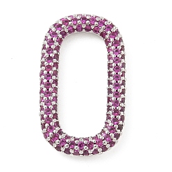 Орхидея Стойка покрытие латунь микропаве кубический цирконий овальные соединительные кольца, долговечный, без свинца и без кадмия, платина, сиреневые, 25x14.5x3 мм, внутренний диаметр: 19x8.5 мм