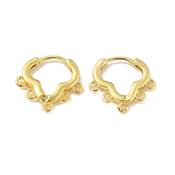 Real 18K Gold Plated Brass Hoop Earring Findings, with Five Horizontal Loops, Lead Free & Cadmium Free & Nickel Free, Real 18K Gold Plated, 15.5x17x2mm, Hole: 1.5mm, Pin: 1mm