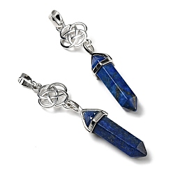 Lapis Lazuli Natural Lapis Lazuli Pendant, with Platinum Tone Brass Findings, Cadmium Free & Lead Free, Flower, 65~68mm, Hole: 4.6x8mm