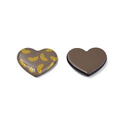 Coffee Printed Acrylic Cabochons, Heart with Lemon, Coffee, 22x26x5mm