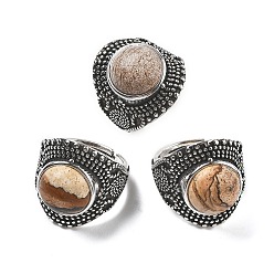 Пейзажный Джаспер Регулируемые кольца из яшмы с натуральным рисунком, без свинца и без кадмия, старинные посеребренные латунные перстни для женщин, 22.5 мм, внутренний диаметр: 17 мм