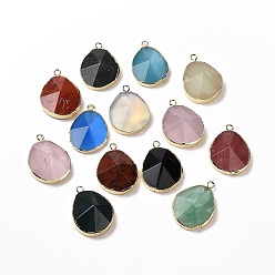 Mixed Stone Natural & Synthetic Mixed Stone Pendants, with Brass Findings, Faceted, Drop, 31~35x20~25x7~9mm, Hole: 2.5mm