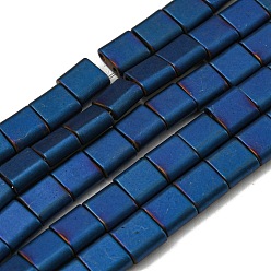 Blue Electroplated Non-magnetic Synthetic Hematite Beads Strands, Square, Matte Style, 2-Hole, Blue, 6x6x3mm, Hole: 1.2mm, about 69pcs/strand, 15.55 inch(39.5cm)