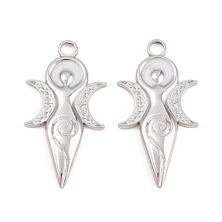 Белый 304 нержавеющей стальной эмали подвески, оберег тройной богини луны, цвет нержавеющей стали, белые, 31x16x2.5 мм, отверстие : 2.8 мм