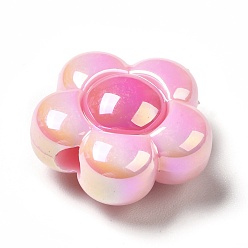 Бледно-Розовый Двухцветное УФ-покрытие радужных переливающихся акриловых бусин, цветок, розовый жемчуг, 16x15x9 мм, отверстие : 2.5 мм