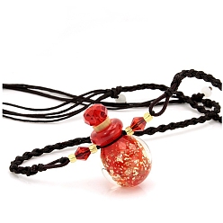 Red Lampwork Perfume Bottle Necklaces with Ropes, Red, 22.05~28.35 inch(56~72cm), Pendant: 22x17mm, Capacity: 1ml(0.03fl. oz)