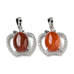 Red Agate Натуральный красный агат с подвесками из прозрачного циркония, подвески в виде яблока со стойкой, фурнитура из латуни, платина, без кадмия и без свинца, 28.5x25.5x9~10 мм, отверстие : 7x5 мм