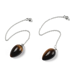 Тигровый глаз Природные биолокационные маятники тигровый глаз, с реечной обшивкой латунными выводами, платина, яйцо, 215~222 мм, отверстие : 1.8 мм