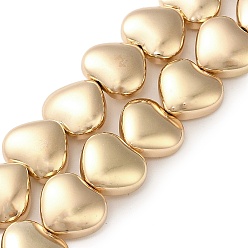 Светло-Золотое Покрытие Стеклянные бусины с гальваническим покрытием , сердце, свет позолоченные, 9.5x10.5x5 мм, отверстие : 0.9 мм, около 44 шт / нитка, 15.75'' (40 см)