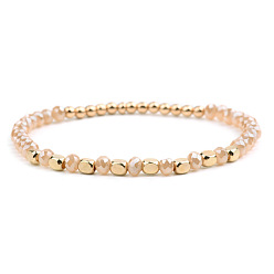 Легкий Лосось Женский браслет ручной работы с геометрическим черным ониксом и акриловыми бусинами и кристаллами