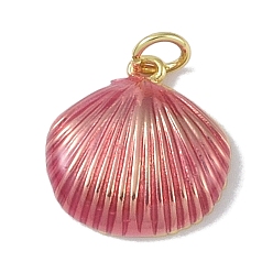 Бледно-фиолетовый Красный Латунь эмаль подвески, с прыжковых колец, без кадмия и без свинца, долговечный, реальный 18 k позолоченный, шарм в форме ракушки, бледно-фиолетовый красный, 15x15x3.5 мм, отверстие : 2.8 мм