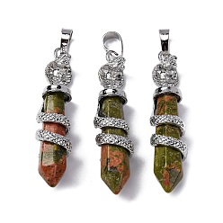 Унакит Природные подвески Unakite, латунь прелести, без свинца и без кадмия, 46~47x11~12x11 мм, отверстие : 8x5 мм