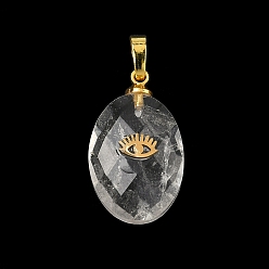 Хрусталь Природного кварца хрустальных подвесок, Овальные подвески из горного хрусталя с огранкой золотистого оттенка 304 срезы глаз из нержавеющей стали и латунные застежки-кнопки, 22~22.5x13~13.5x7~7.3 мм, отверстие : 6x3 мм