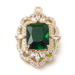 Emerald Brass with K9 Glass & Rhinestone Pendants, Light Gold, Oval Charms, Emerald, 24x16x6mm, Hole: 1.5mm