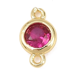 Светло-Вишневый Шармы-соединители из латуни с паве из кубического циркония, реальный 18 k позолоченный, долговечный, плоско-круглые, светло-вишневый, 5x2 мм, отверстие : 1 мм