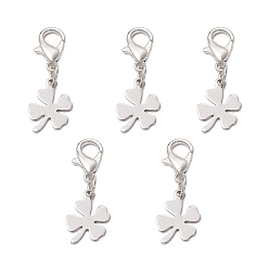 Платиновый & Цвет Нержавейки 5 шт. клевер 201 подвесные украшения из нержавеющей стали, застежки-карабины из цинкового сплава для украшений сумок, платины и нержавеющая сталь цвет, 27 мм