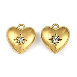 Кристалл 304 прелести нержавеющей стали, со стразами, шарма сердца, реальный 18 k позолоченный, ионное покрытие (ip), кристалл, 13.5x12.5x5.5 мм, отверстие : 1.5 мм